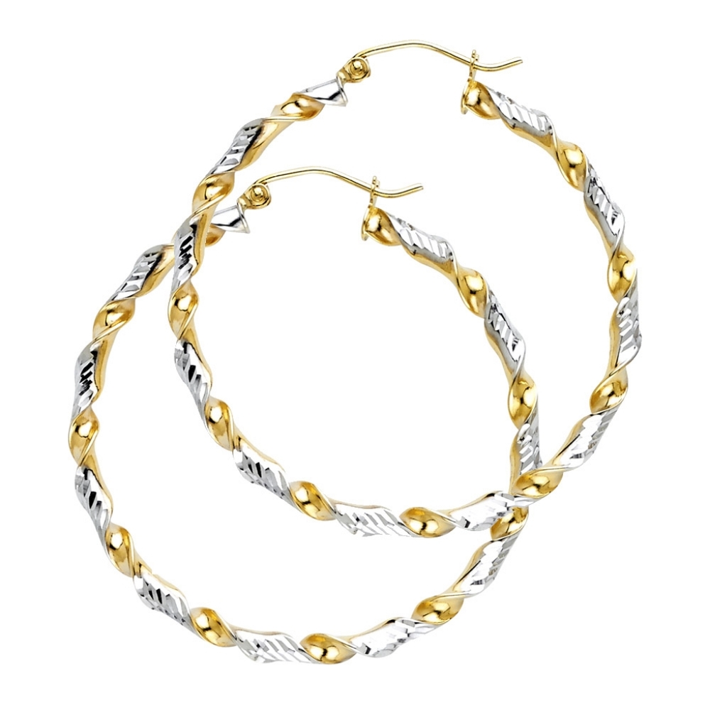 14KT Gold Two Tone DC Swirl Hoop Earrings (40mm)